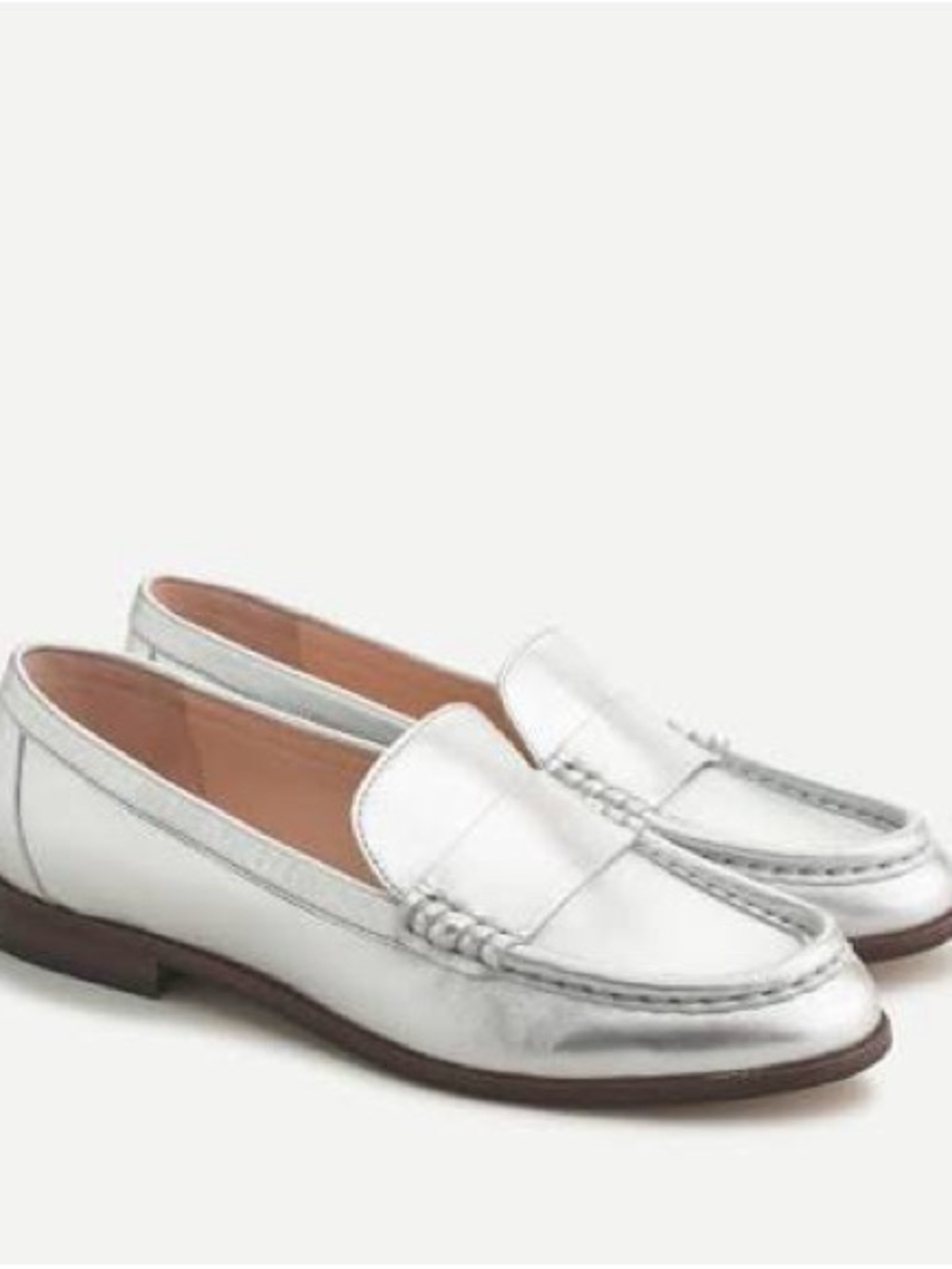 J crew metallic silver leather loafer